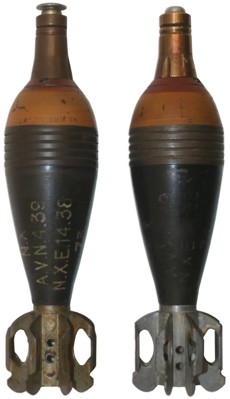 Ligne Maginot - Munition pour mortier de 60 mm FA mle 1935 (60 FA 35) - Projectiles de 60 mm FA Mle 1935 amorcés avec chaque fusée
