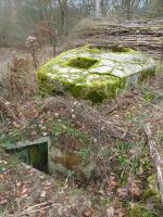 Ligne Maginot - Bloc pour tourelle démontable Ct57 - Au premier plan l'escalier d'accés à l'encuvement.
Un second accés par un puit doté d'une échelle est visible sur le massif bétonné.