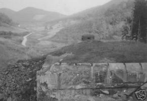Ligne Maginot - WINDSTEIN - (Casemate d'infanterie - double) - Vue en 1940 des cloches JM Ouest et GFM. Au fond, la vallée de Windstein