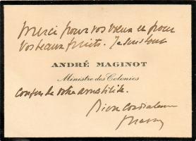 Ligne Maginot - André Maginot - Carte de remerciement envoyée par André Maginot alors Ministre des Colonies