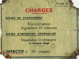 Ligne Maginot - Fosse chimique ASEPTA - Instruction concernant les dosages de produit à utiliser pour une fosse 20 usagers.