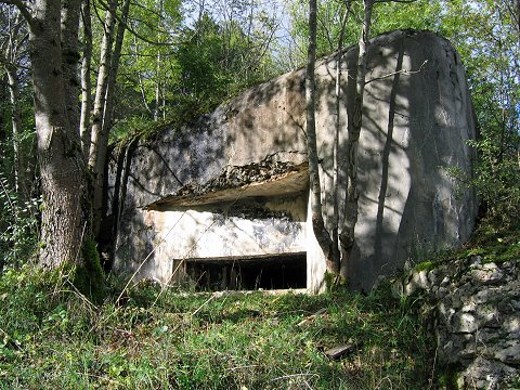 Ligne Maginot - B32 - OYE-ET-PALLET - (Blockhaus pour arme infanterie) - Embrasure pour le canon de 47mm, le créneau pour mitrailleuse est caché à gauche.