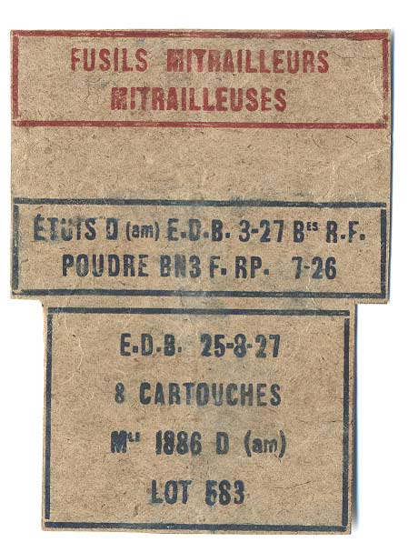 Ligne Maginot - Exemple d’impression pour cartouches Mle 1886 D (am) pour armes automatiques - 