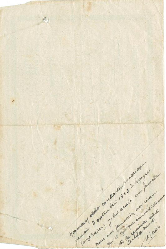 Ligne Maginot - MOIRY - (Casemate d'infanterie - Double) - Annotation au dos signé par le lieutenant Auguste CHAINEUX commandant de MOIRY