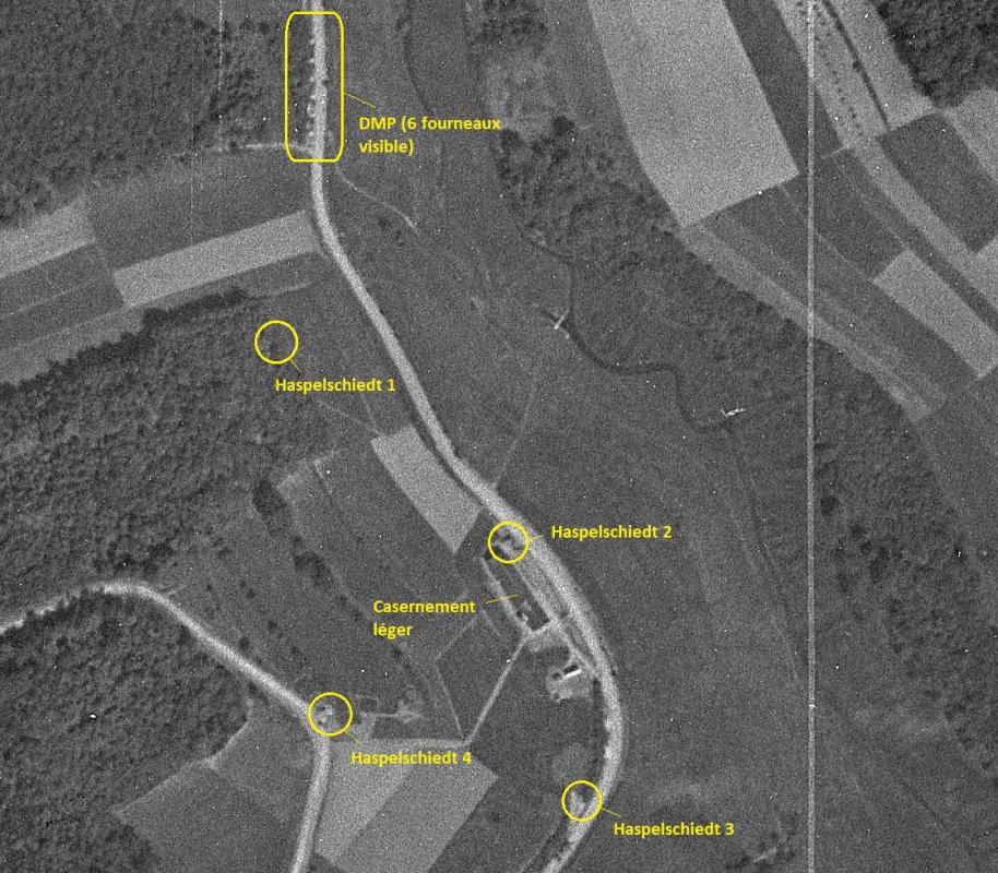 Ligne Maginot - Avant-poste de HASPELSCHIEDT - Les traces du DMP sont bien visibles, ainsi que le casernement léger et les blockhaus