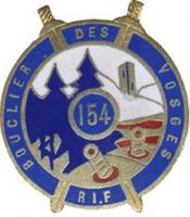 Ligne Maginot - Insigne du 154° RIF - Dans un bouclier, deux tourelles sur fond de paysage vosgien