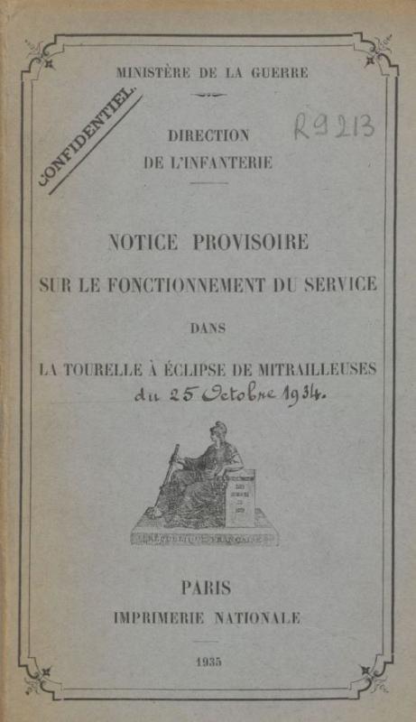 Ligne Maginot - Exemple de page de garde de Notice - 