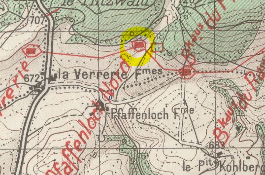 Ligne Maginot - PFAFFENLOCH NORD OUEST - (Blockhaus pour arme infanterie) -   Extrait de carte renseignée du 26 Aout 1939