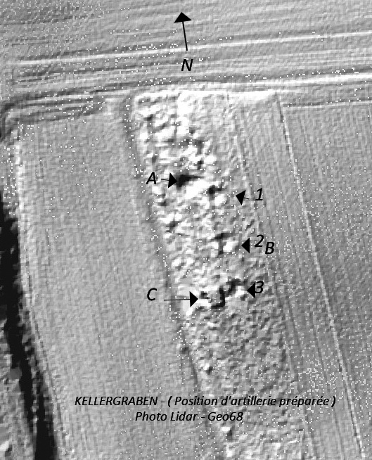 Ligne Maginot - KELLERGRABEN - (Position d'artillerie préparée) - Image LIDAR - Geo68