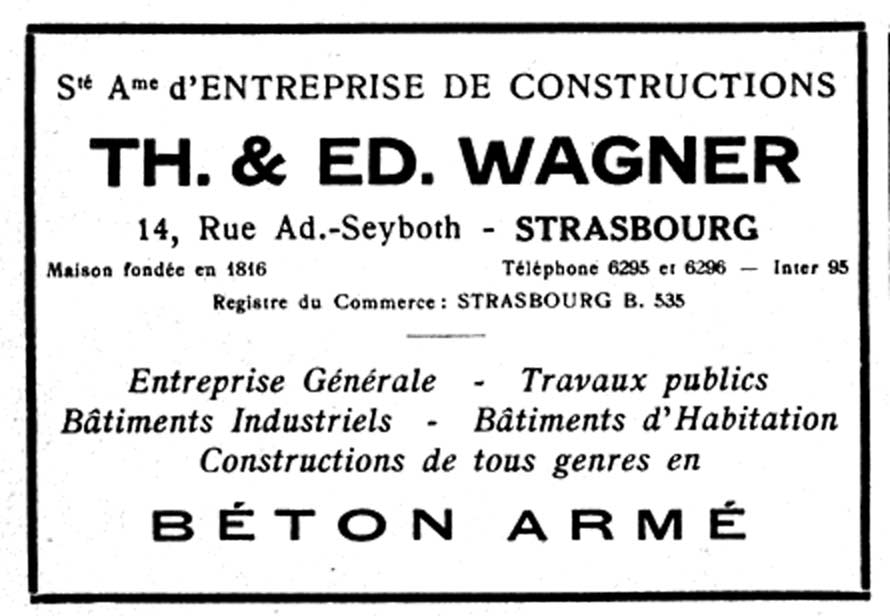 Ligne Maginot - Sté Th. et Ed. Wagner - Encart publicitaire dans 'La vie en Alsace' d'Avril 1931
