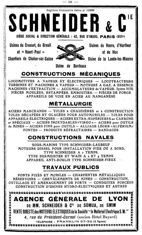 Publicité SCHNEIDER SMIM 1932