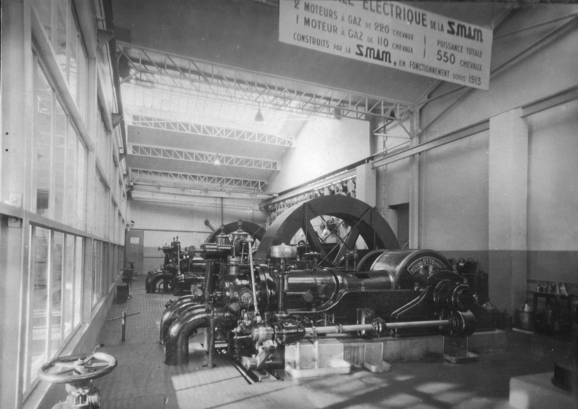Ligne Maginot - Usine électrique de la SMIM - Moteurs OTTO - Usine datant de 1913 équipée de moteurs SMIM - OTTO (moteurs à gaz pauvre)
Noter la plaque Moteurs OTTO Paris sur le carter du premier moteur.