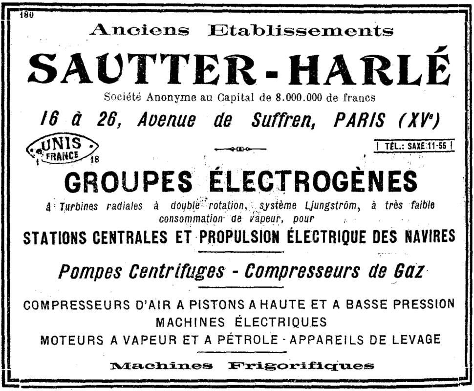 Ligne Maginot - Sautter-Harlé - Publicité - Encart publicitaire de la Sté Sautter-Harlé dans la revue mensuelle de l'Ecole Centrale de Lyon 
Années 1930
