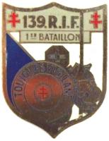 Ligne Maginot - 139° Régiment d'Infanterie de Forteresse - 1° Bataillon - Insigne du 1° bataillon du 139° RIF