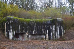 Ligne Maginot - KOBENBUSCH  - A13 - (Ouvrage d'artillerie) - Entrée des hommes
Après débroussaillage en 2019. L'entrée et les meurtrières ont été murées par sécurité, le pied du bloc étant inondé et inaccessible