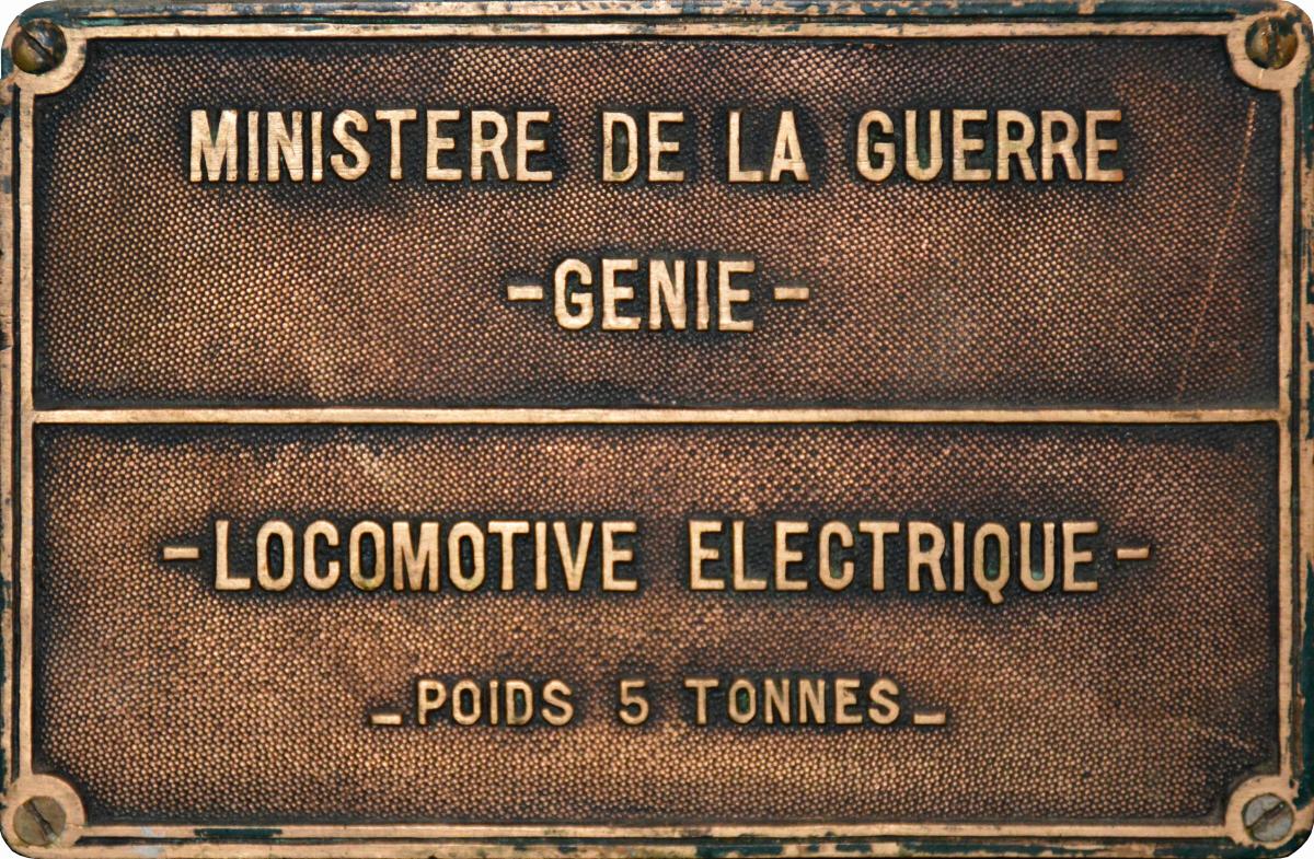 Ligne Maginot - Locotracteur électrique SW (Schneider-Westhinghouse) - Plaque identification Génie  apposée sur le locotracteur