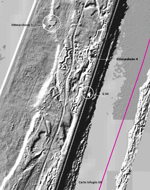 Ligne Maginot - OTTMARSHEIM 4 - (Abri) -   Photos Lidar avec vision des boyaux et emplacements des abris encore visible