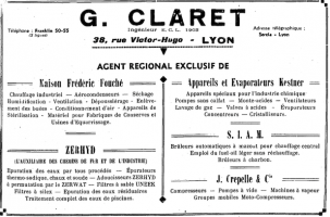 Ligne Maginot - Publicité  Zerhyd - 1939 -   Encart publicitaire d'un revendeur du matériel Zérhyd dans la revue de l'Ecole Centrale de Lyon
Février 1939