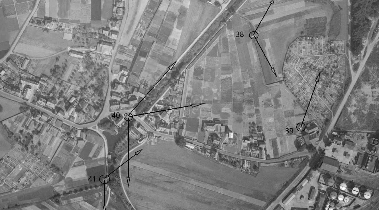 Ligne Maginot - 40 - QUATRE VENTS - (Blockhaus pour arme infanterie) - photo IGN 1947 des blocs 38,39,40 et 41