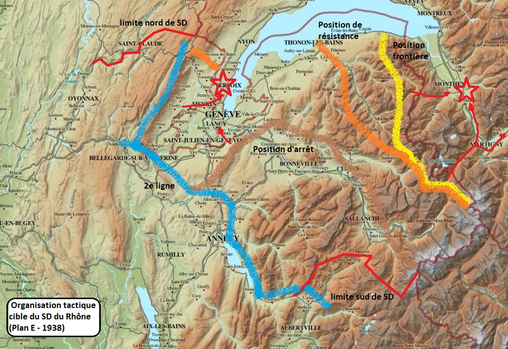 Ligne Maginot - Organisation tactique du SD du Rhône - 1938 - Tirée du plan E du secteur