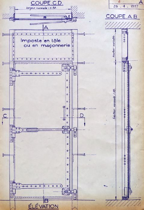 Ligne Maginot - Cloche GFM - porte d'obturation du puits (>1937) - Vues de la porte étanche à installer en pieds de puits de cloche GFM de bloc actif d'ouvrages.