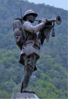 Ligne Maginot - Fonderie Giordan - Statue ornant le monument aux morts de Fontan. Le soldat René Bohnert a servi de modèle au sculpteur César Chiavacci.
Ka sttaua a été fondue par la fonderie Giordan.