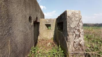 Ligne Maginot - KIRCHGRUBE NORD - (Blockhaus pour arme infanterie) - Le mur en chicane protégeant l'entrée avec ses deux créneaux de défense rapprochée