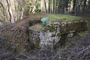 Ligne Maginot - WINDSTEIN - (Casemate d'infanterie - double) - Le cratère provoqué par l'explosion de bombe allemande contre la casemate est nettement visible, le rocaillage a disparu