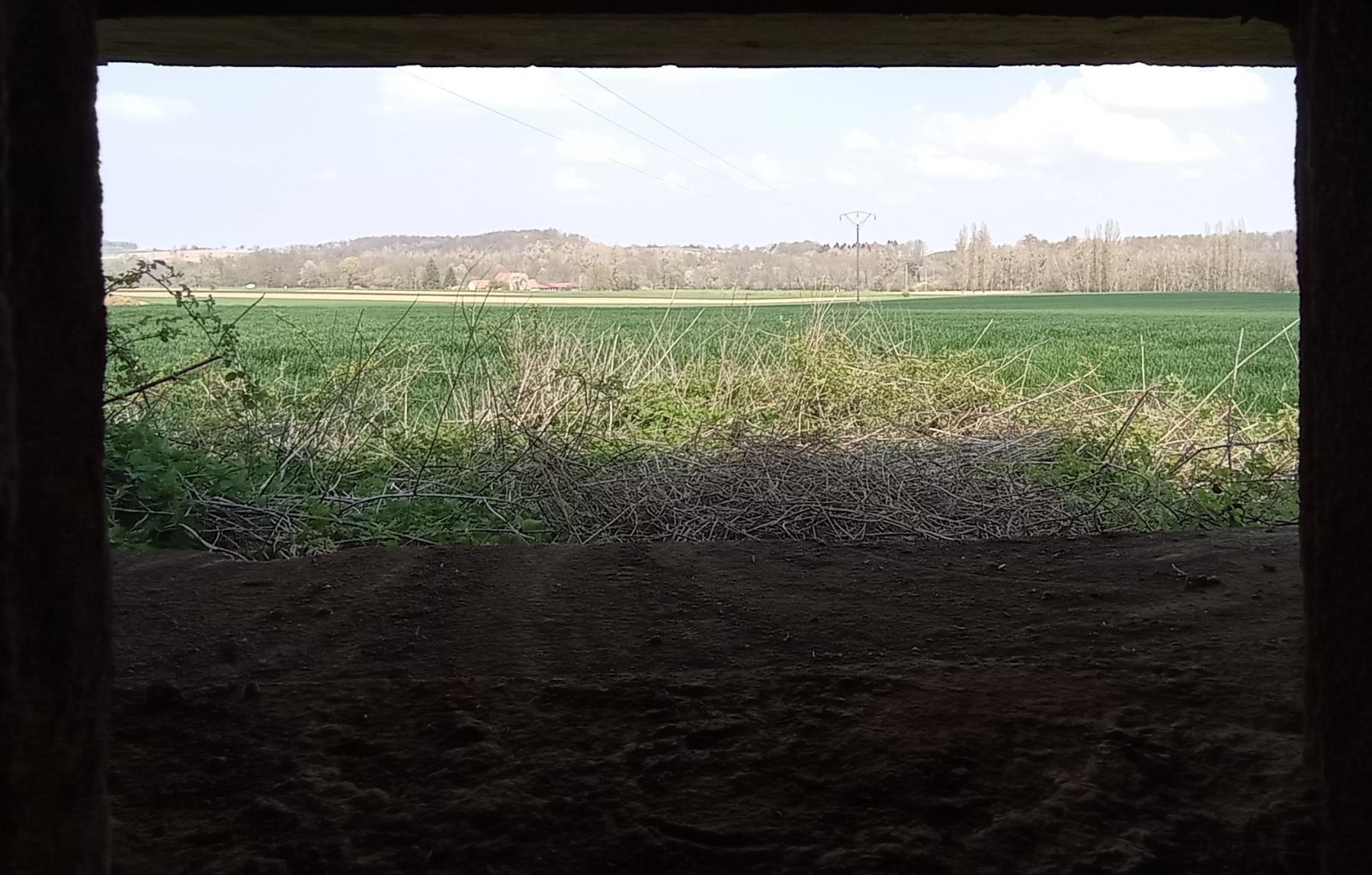 Ligne Maginot - KIRCHGRUBE NORD - (Blockhaus pour arme infanterie) - Direction de tir du créneau pour mitrailleuse balayant les champs et les abords de la D 263 vers le Moulin de Hunspach