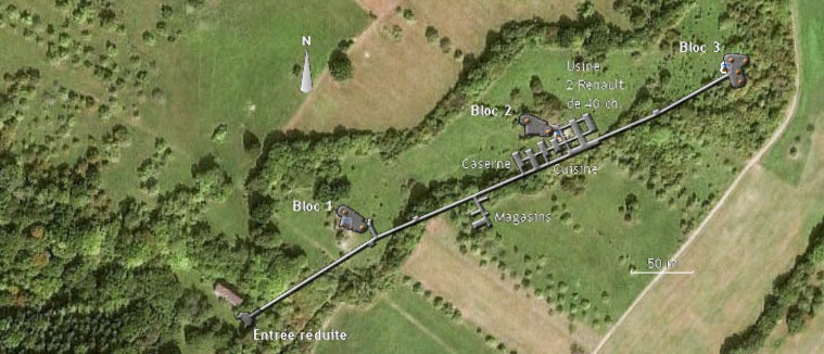 Ligne Maginot - LEMBACH - (Ouvrage d'infanterie) - Superposition du plan de l'ouvrage avec une photo satellite du petit ouvrage de Lembach