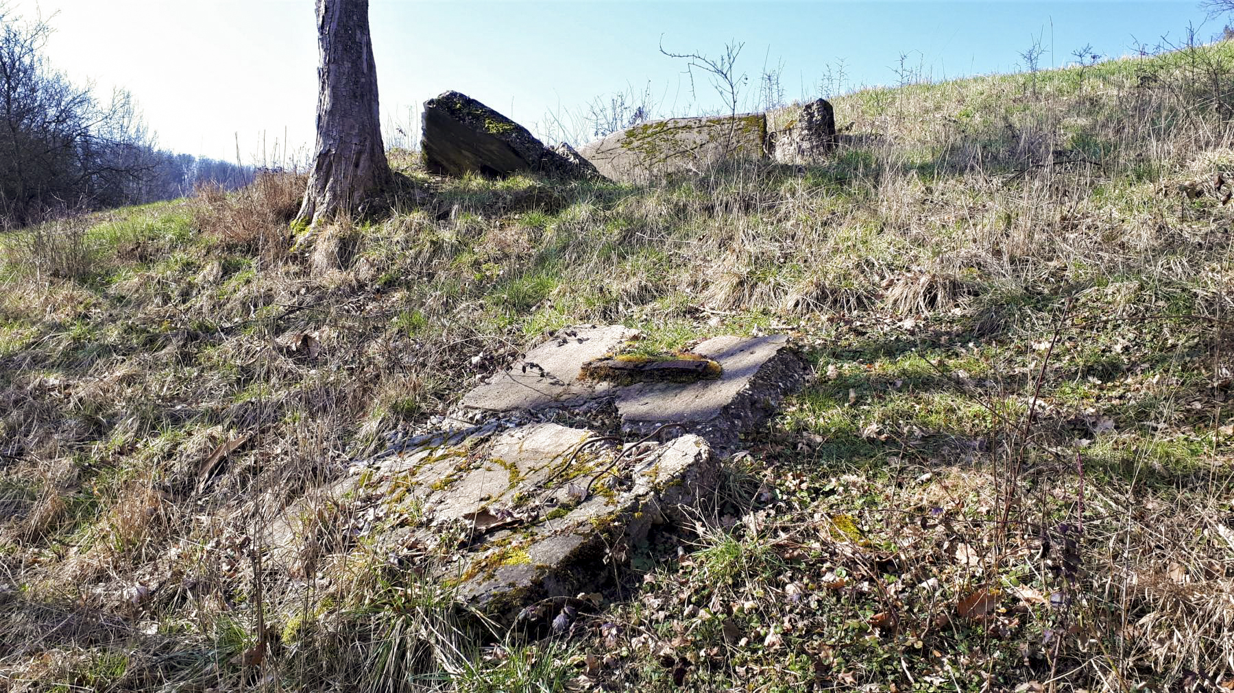 Ligne Maginot - FM86 - WELSCHHOF SUD OUEST - (Blockhaus pour arme infanterie) - Les ruines du bloc, un créneau est en partie visible sur le morceau de béton du bas