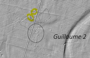 Ligne Maginot - GUILLAUME 2 - (Position d'artillerie préparée) - Vue LIDAR de la zone de la position de rechange de GUILLAUME. Des traces existent aussi de l'autre côté de la piste.
