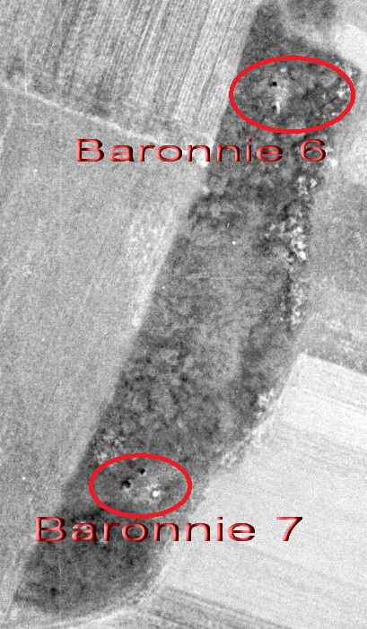 Ligne Maginot - LA BARONNIE 7 - (Blockhaus de type indéterminé) - Photo aérienne de 1960. On distingue les 2 entrées et on devine l'emplacement