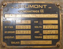 Ligne Maginot - FOUR A CHAUX - FAC - (Ouvrage d'artillerie) - Plaque de constructeur de la génératrice Jeumont