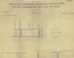 Ligne Maginot - La cartouche de 25 mm à blanc Mle 1934 – Tracé N° 14122 - 