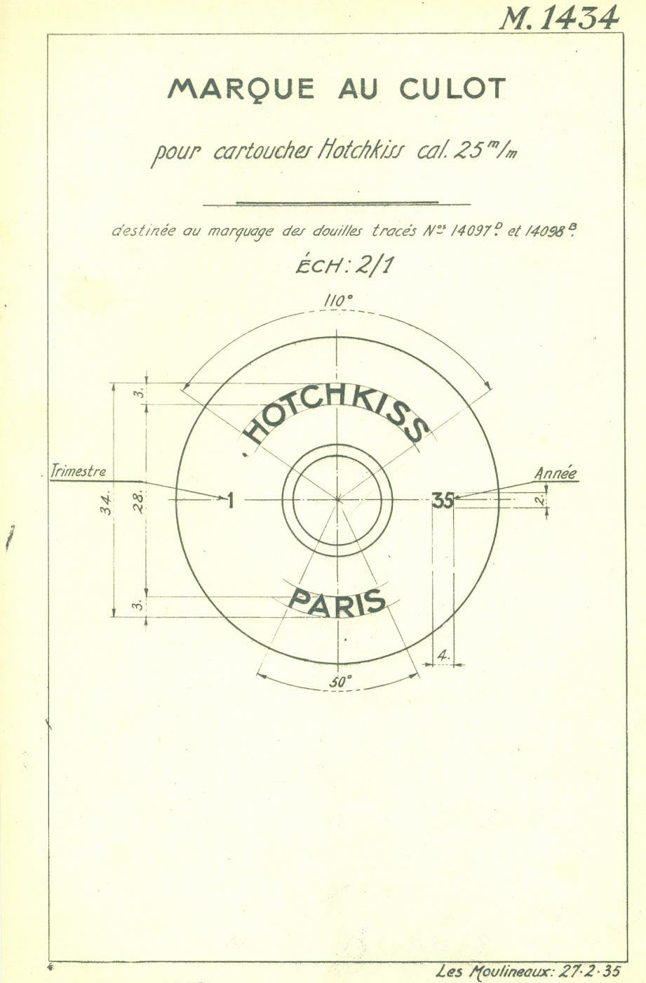 Marquage spécifique de la société Hotchkiss– Tracé n° M1434