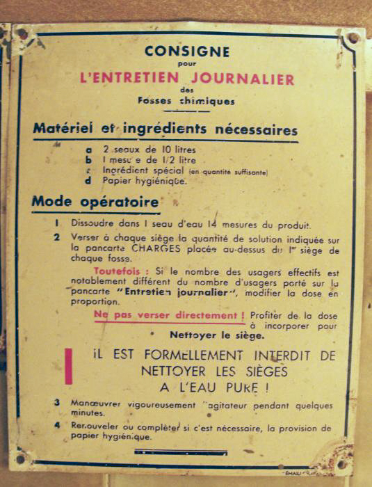 Ligne Maginot - GORDOLON (GN) - (Ouvrage d'artillerie) - Consigne pour l'entretien journalier des fosses chimiques ASEPTA