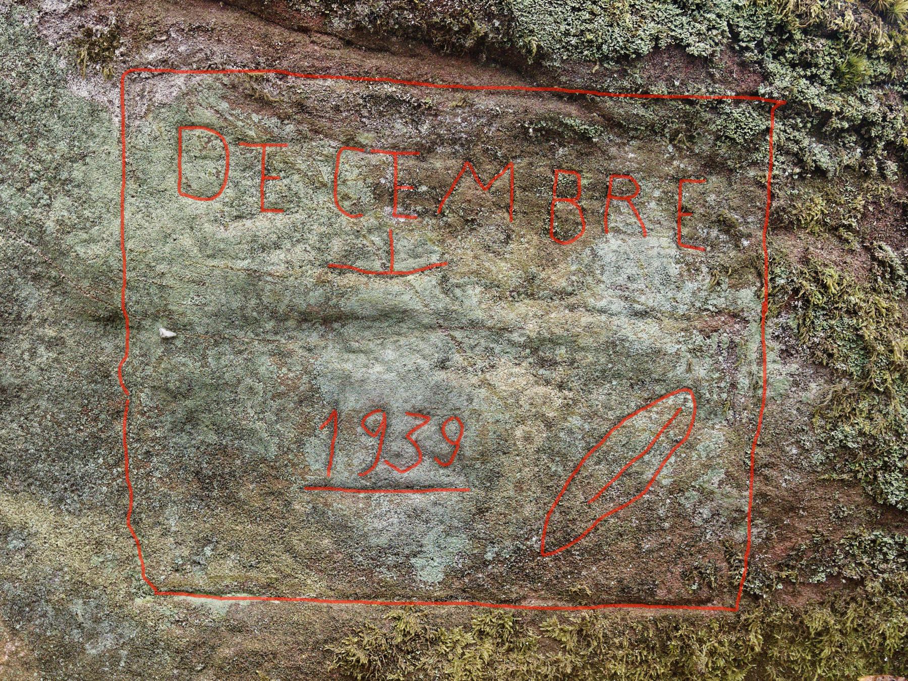 Ligne Maginot - HERBERG (Observatoire d'infanterie) - Gravure dans le grès (tracé en rouge)
