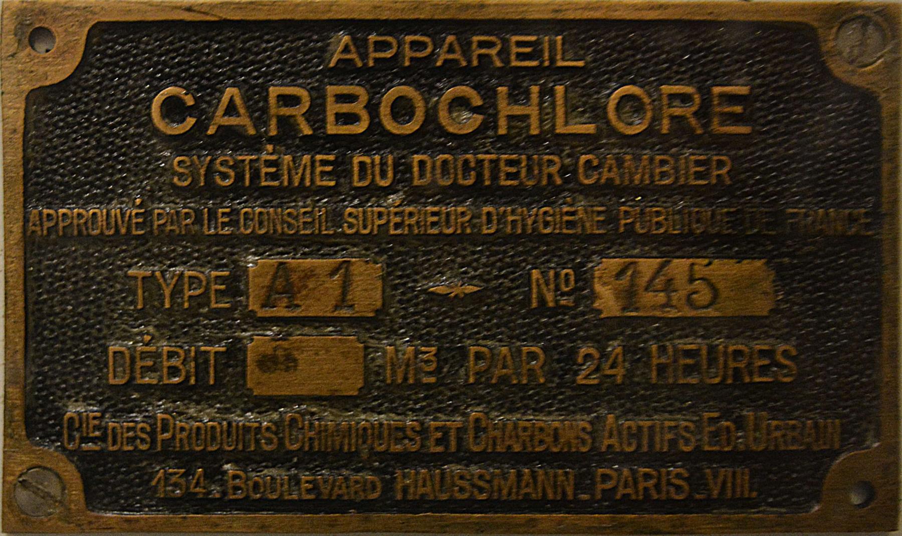 Ligne Maginot - Appareil Carbochlore A1 - Plaque constructeur 