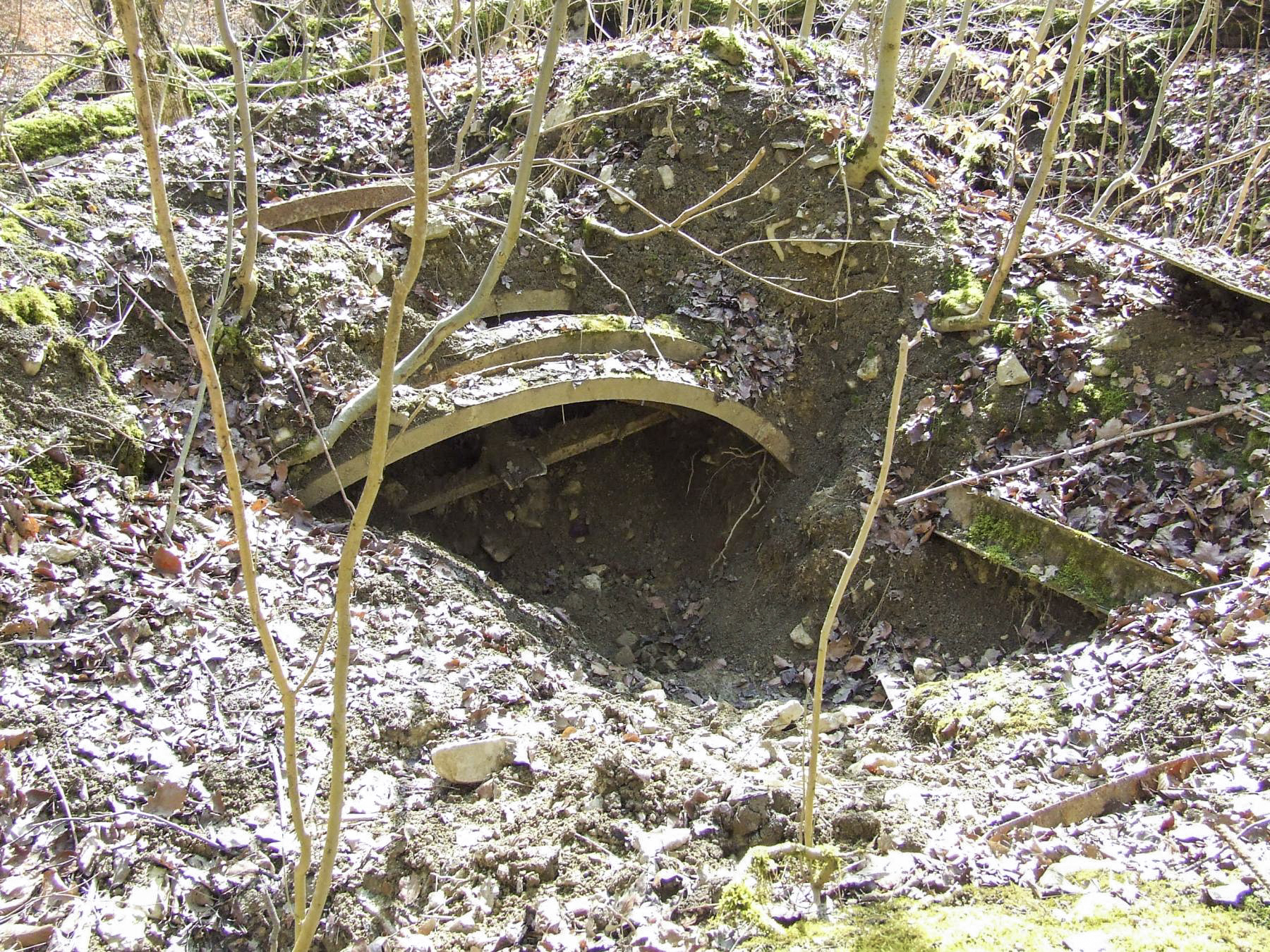 Ligne Maginot - BOIS DE LAUDREFANG SUD - C77 - (Casemate d'infanterie - Simple) - Les restes d'un abri en tôle métro près de la casemate
