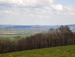 Ligne Maginot - LA MAGNE - (Observatoire d'infanterie) - Vue vers l'est sur Villy-la-Ferté. 
Le colline avec le bois au centre sur l'horizon est l'ouvrage de Chenois.
