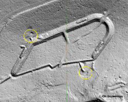 Ligne Maginot - ETANG NEUF OUEST - (Blockhaus pour arme infanterie) - L'ouvrage et les deux tourelles 7° Région sur fond LIDAR retraité