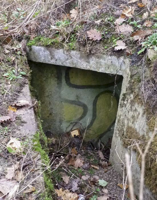 Ligne Maginot - CT57 - (Cuve pour arme d'infanterie) - Noter les peintures de camouflage encore visibles au niveau des parement de l'entrée