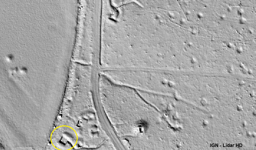 Ligne Maginot - NONNENWALD 7 - (Cuve pour canon) - Vue LIDAR de l'emplacement probable de la cuve, partant de la carte renseignée.