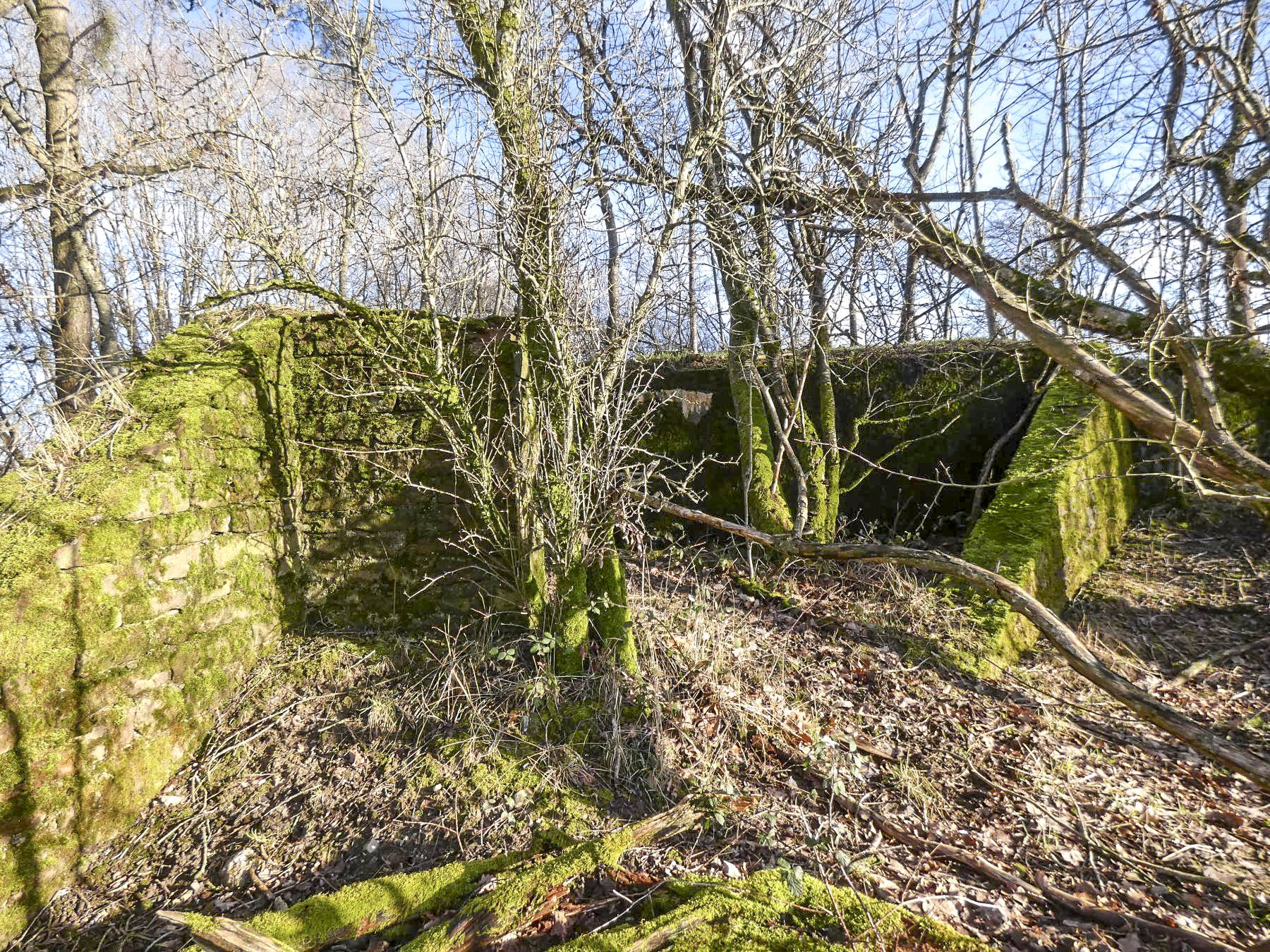 Ligne Maginot - LEGERET NORD 2 - GM1 - (Blockhaus pour arme infanterie) - La façade de tir est entourée d'un mur en pierres. Protection ou camouflage ?