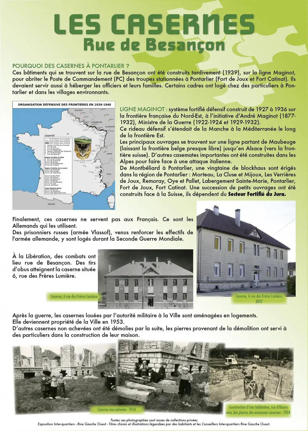 Ligne Maginot - PONTARLIER - (Casernement) - Panneau qui avait été fait lors d'une exposition organisée par les archives sur la vie du quartier.
