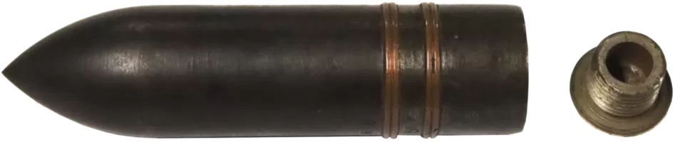 Ligne Maginot - Munitions de 47 mm utilisées dans la fortification - Obus de rupture en acier Mle 1892 G et son bouchon support