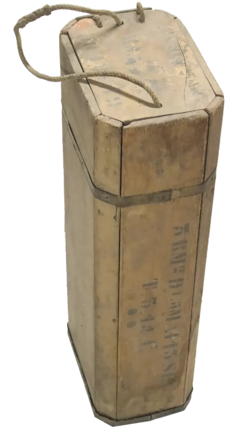Ligne Maginot - Munitions de 47 mm utilisées dans la fortification - Caisse bois pour 6 cartouches de 47mm à obus de rupture Mle 1892 & 1892G