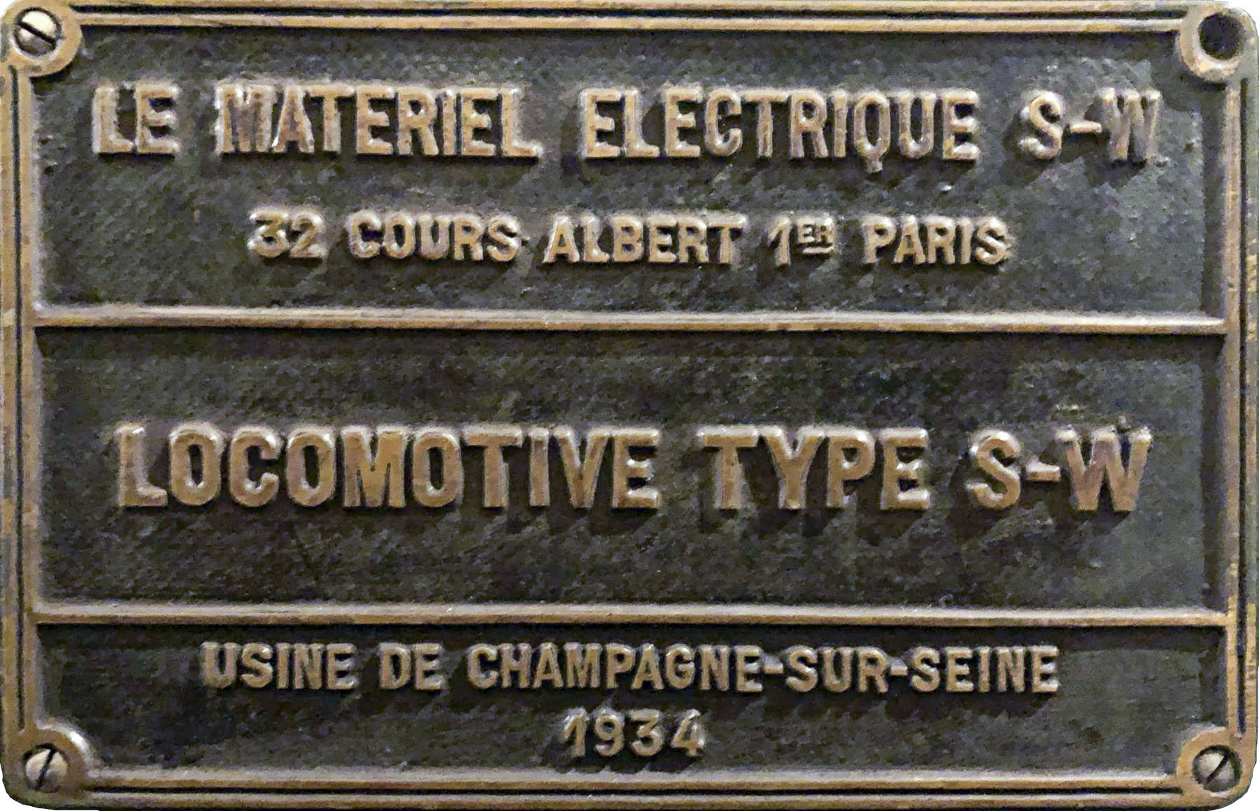 Ligne Maginot - Locotracteur électrique SCHNEIDER-WESTINGHOUSE - Plaque constructeur 