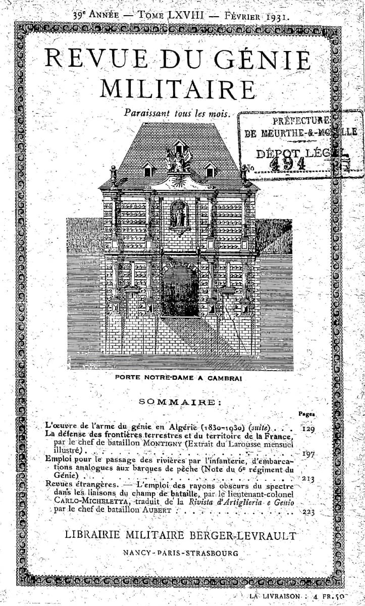 Livre - Revue du Génie militaire - Février 1931 (Chef de Bataillon Montigny) - Chef de Bataillon Montigny